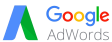 The Google AdWords logo, featuring a stylized "A" in green and blue on the left, with the word "Google" in its traditional multicolor text and "AdWords" written in gray below.