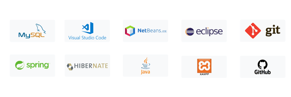 Java tools & technologies including MySQL, Eclipse, Git, Hibernate, Spring, and Java frameworks.