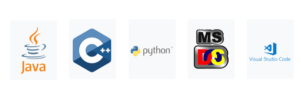 Logos of Java, C, Python, and Visual Studio Code representing the programming tools used for learning data structures