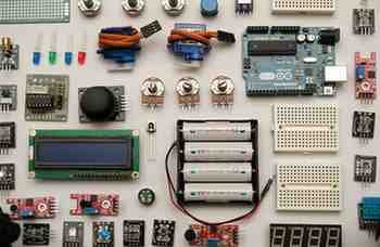 Industrial IoT electronic components and sensors setup